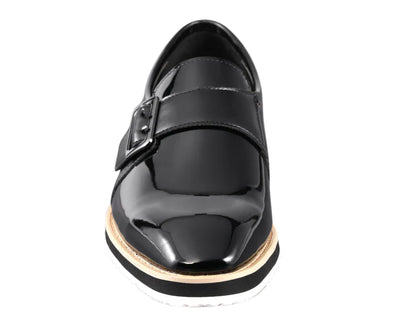 Black Men's Casual Shoes Patent Leather Single Monk Strap Style-Skyler - DESIGN MENSWEAR