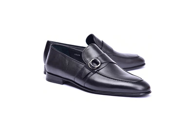 Black Men's Dress Shoes Side Buckle Loafer Style No : C00102-6628 By Corrente