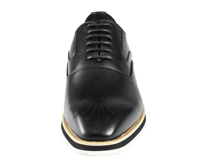 Black Men's Fashion Design Foam Sole Lace-Up Leather Shoes Style No-GIDEON