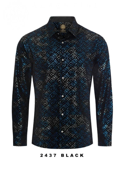 Black Men's Graphic Shirt Button Down Paisley Dress Shirts Long Sleeve Regular-Fit Style No: 2437 - DESIGN MENSWEAR