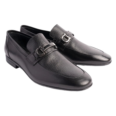 Black Men's Italian Leather Slip-On Shoes Barferr Buckle Loafer P00080