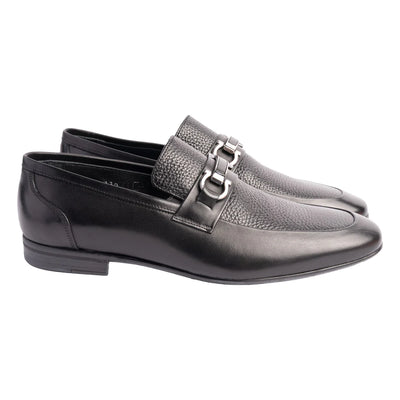 Black Men's Italian Leather Slip-On Shoes Barferr Buckle Loafer P00080