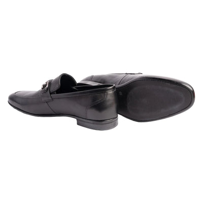 Black Men's Italian Leather Slip-On Shoes Barferr Buckle Loafer P00080