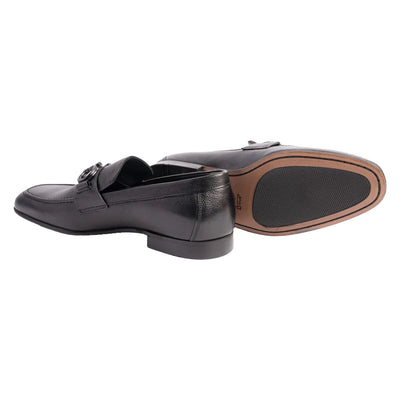 Black Men's Italian Leather Slip-On Shoes Chello Buckle Loafer P00071