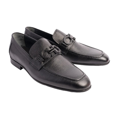 Black Men's Italian Leather Slip-On Shoes Chello Buckle Loafer P00071