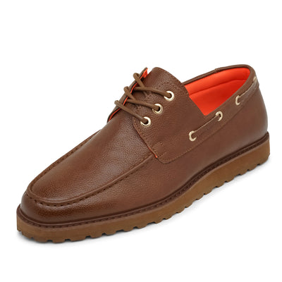 Brown Cognac Men's Lace-Up Shoes Tayno Leather Boat Casual Sneaker Style-The Captain