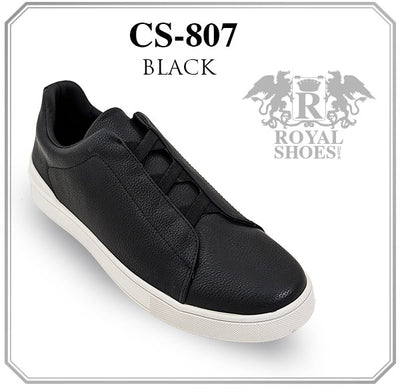 Black Men's Slip-On Leather Sneakers Casual Shoes CS-807