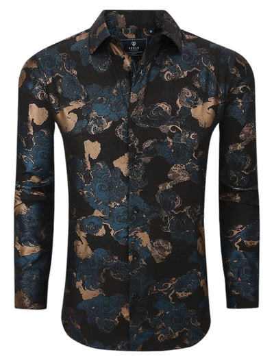 Black Mulicolor Men's Shirt Floral Printed Button-Down Casual Long Sleeve Regular-Fit Style No: SC460-7 - DESIGN MENSWEAR