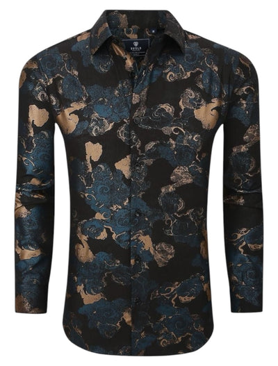 Black Mulicolor Men's Shirt Floral Printed Button-Down Casual Long Sleeve Regular-Fit Style No: SC460-7 - DESIGN MENSWEAR
