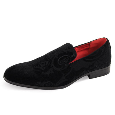 Black Paisley Men's Velvet Loafer Shoes Tuxedo and Prom Style