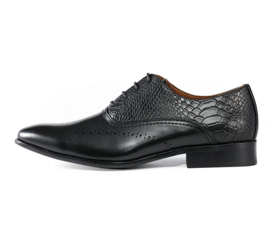 Black Premium Wingtip Men's PU Leather Oxford Lace -Up Formal Dress Shoes