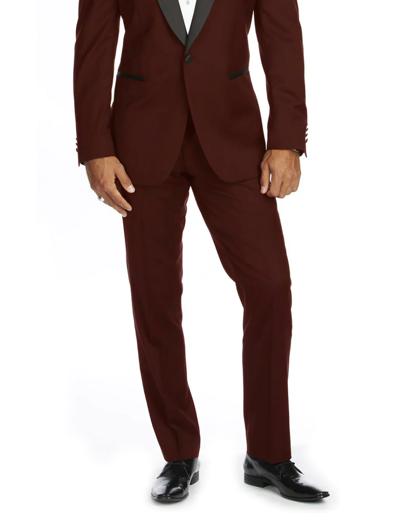 Burgundy Slim-Fit Tuxedo Single Breasted Black Shawl Lapel Style-PTX02