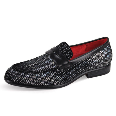 Black Sliver Men's Suede Dress Shoes Fashion Design Slip-On Loafer Style No-7020