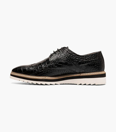 Black Stacy Adams Brinkley Loafer Lace Up Wingtips Croc Print Men's shoes-25725-001
