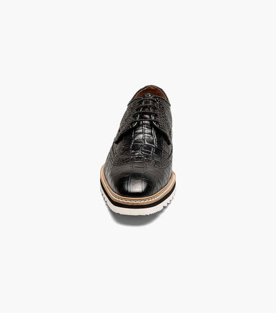 Black Stacy Adams Brinkley Loafer Lace Up Wingtips Croc Print Men's shoes-25725-001