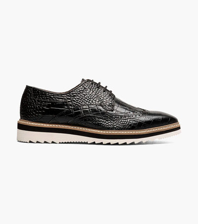 Black Stacy Adams Brinkley Loafer Lace Up Wingtips Croc Print Men's shoes-25725-001