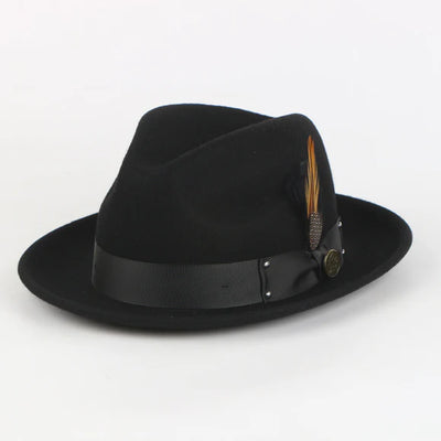 Black Steven Land Men's Wool Fedora Felt Winter Hat-The Ayden Style No: WH-100