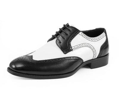 Black/White Two-Tone Wingtip Men's Lace-Up Dress Shoes Style No-ELWYN