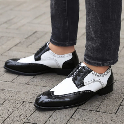 Black/White Two-Tone Wingtip Men's Lace-Up Dress Shoes Style No-ELWYN