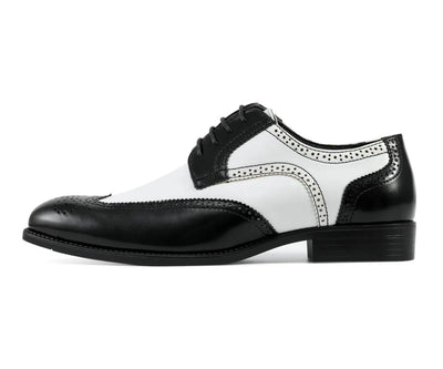 Black/White Two-Tone Wingtip Men's Lace-Up Dress Shoes Style No-ELWYN