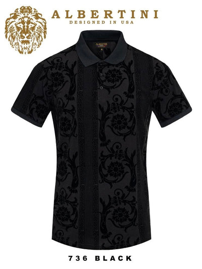 Black Men's Fashion Design Paisley Printed Short Sleeve Polo Shirt Regular-Fit - DESIGN MENSWEAR