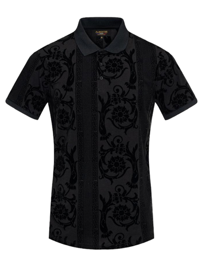 Black Men's Fashion Design Paisley Printed Short Sleeve Polo Shirt Regular-Fit - DESIGN MENSWEAR