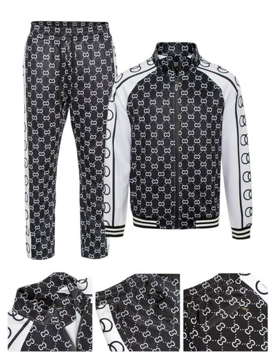 Black Men's Tracksuits Long Sleeve Jogging Set 2 Piece Jackets and Pants VPS-715