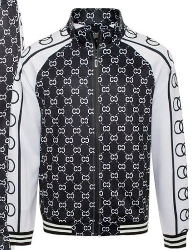 Black Men's Tracksuits Long Sleeve Jogging Set 2 Piece Jackets and Pants VPS-715