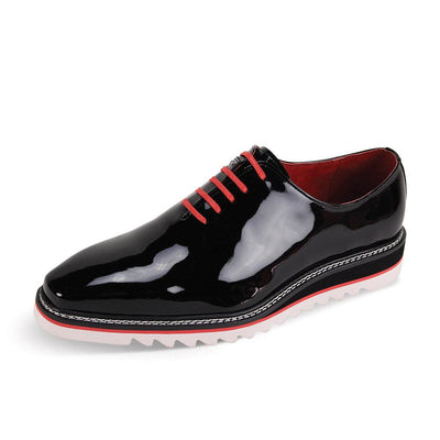 Black Patent Leather Giovanni Men's Lace-Up Rubber Sole Shoes Style-RUBEN - DESIGN MENSWEAR