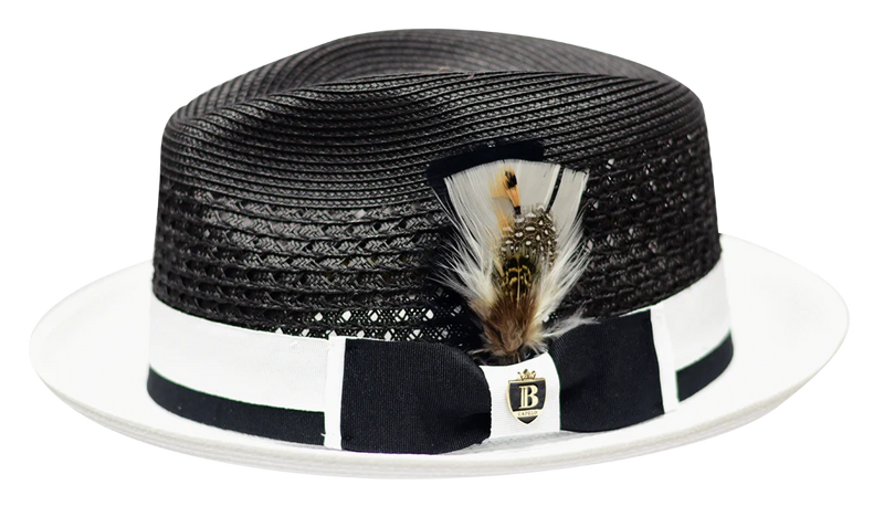 Belvedere 2 Tone Straw Fedora by Bruno Capelo BLACK/WHITE / M