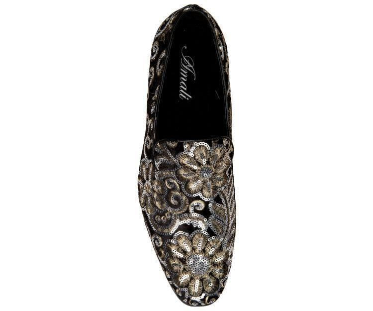 Black and Gold Sequin Loafers Luxury Design Men&