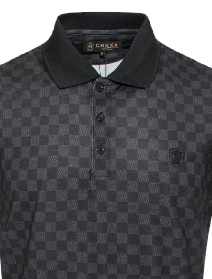 Black and Gray printed Plaid Luxury Short Sleeve Polo T-Shirt Italy Design