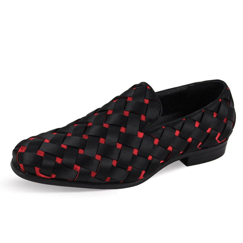 Black and Red Prince Plain Toe Satin Slip-On luxury Men&