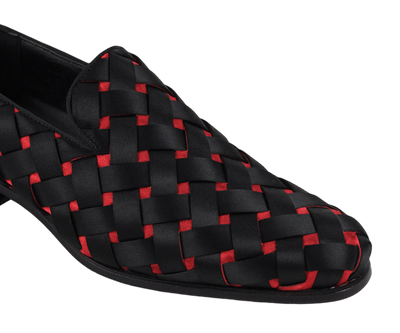 Black and Red Prince Plain Toe Satin Slip-On luxury Men's Shoes