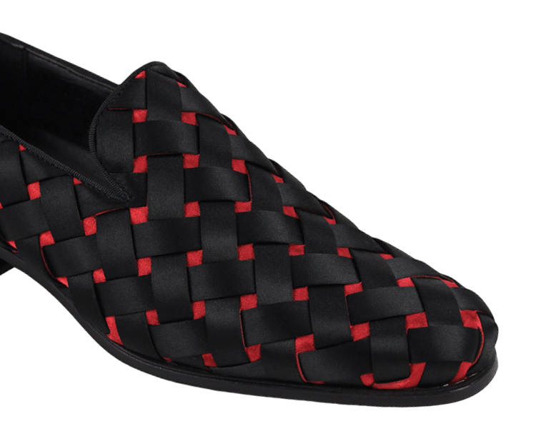 Black and Red Prince Plain Toe Satin Slip-On luxury Men&