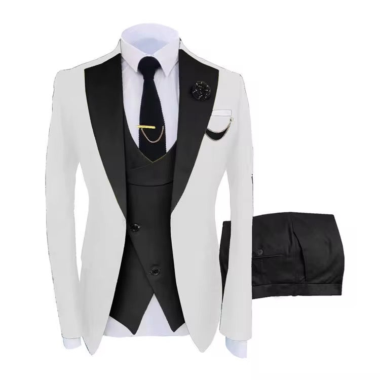 Black and White Men’s 3 Piece Slim-Fit Tuxedo Prom Wedding Suits-1