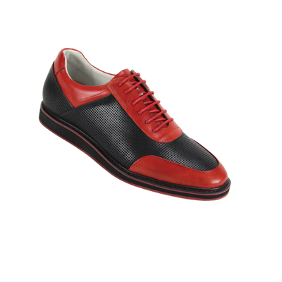 Black and red sneakers genuine leather men's lace up casual shoes