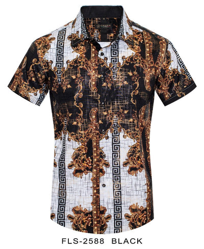 Black and white Men's Multi Color Summer Short Sleeve Shirt Greek Key Style No: FLS-2588