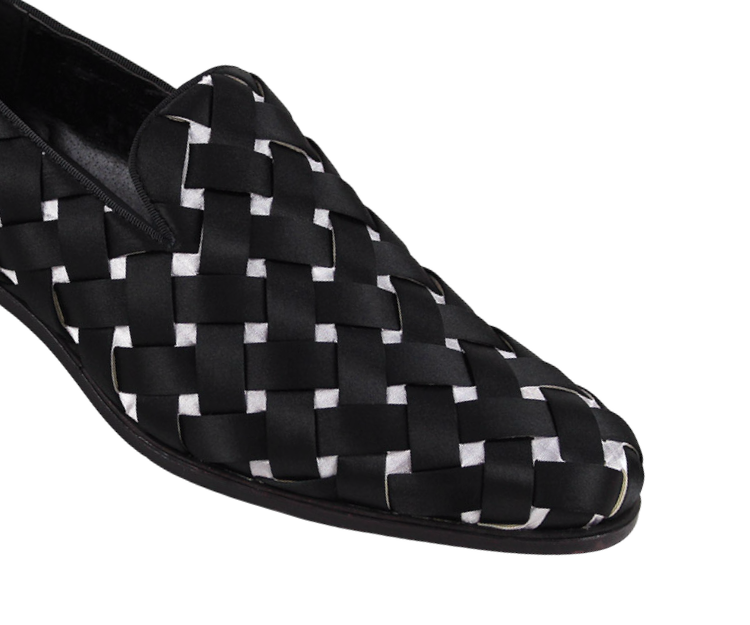 Black and White Prince Plain Toe Satin Slip-On luxury Men&