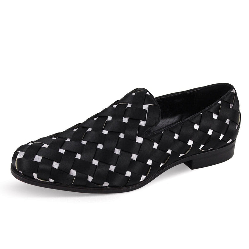 Black and White Prince Plain Toe Satin Slip-On luxury Men&