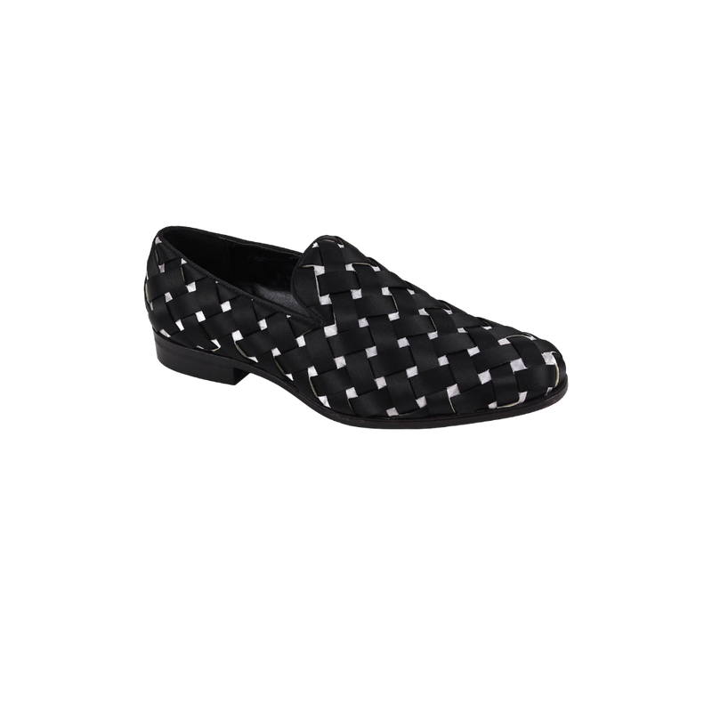 Black and White Prince Plain Toe Satin Slip-On luxury Men&