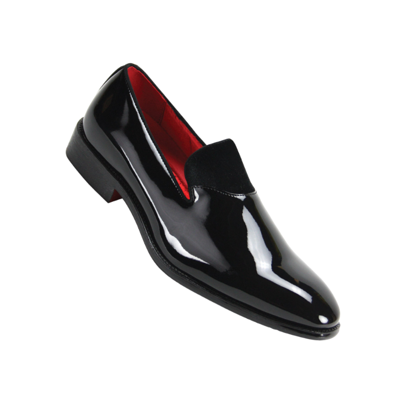 Black men's patent leather tuxedo shoes with velvet by globe footwear ...