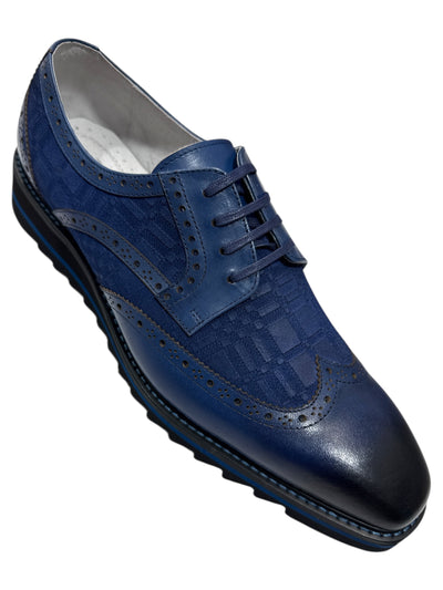 Blue Giovanni Wingtip Lace-Up Leather Casual Shoes Style-RAVEN