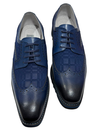 Blue Giovanni Wingtip Lace-Up Leather Casual Shoes Style-RAVEN