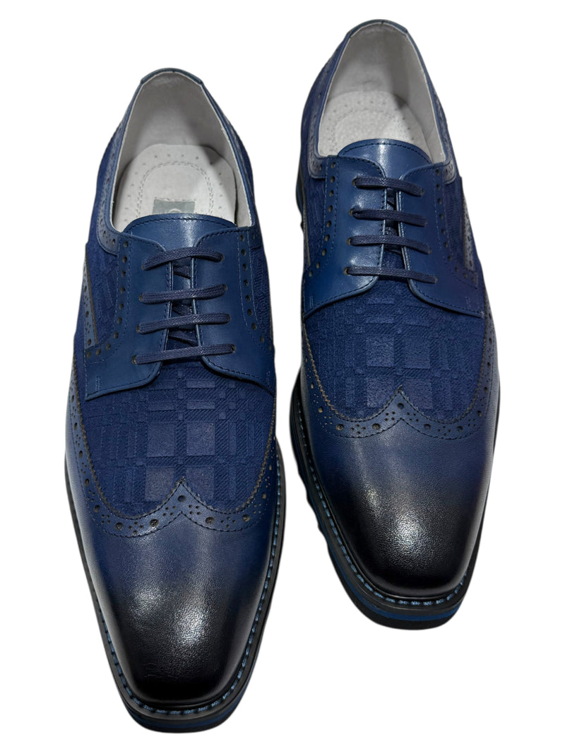 Blue Giovanni Wingtip Lace-Up Leather Casual Shoes Style-RAVEN