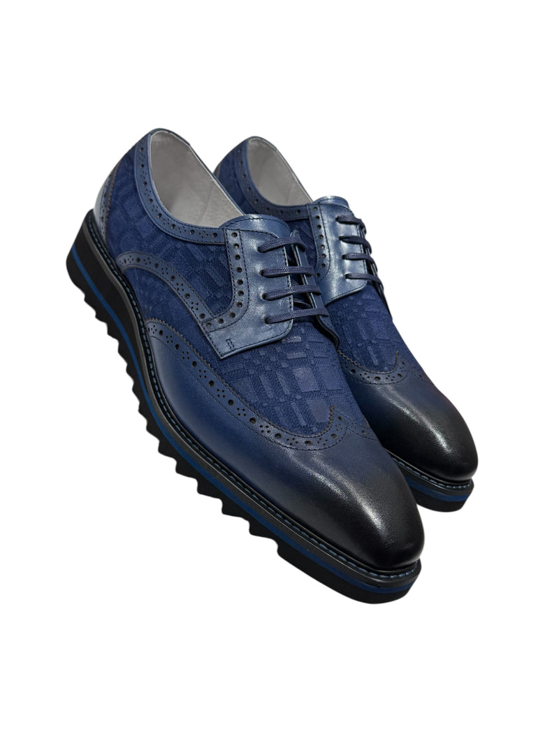 Blue Giovanni Wingtip Lace-Up Leather Casual Shoes Style-RAVEN