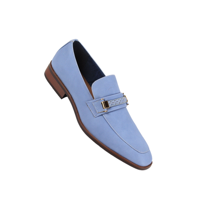 Blue Men's Slip-on Suede Loafer Shoes with Metal and Braid Buckle