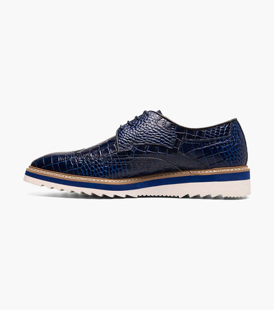 Blue Stacy Adams Loafer Lace Up Wingtips Croc Print Men's shoes-25725-400