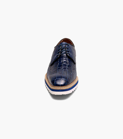 Blue Stacy Adams Loafer Lace Up Wingtips Croc Print Men's shoes-25725-400