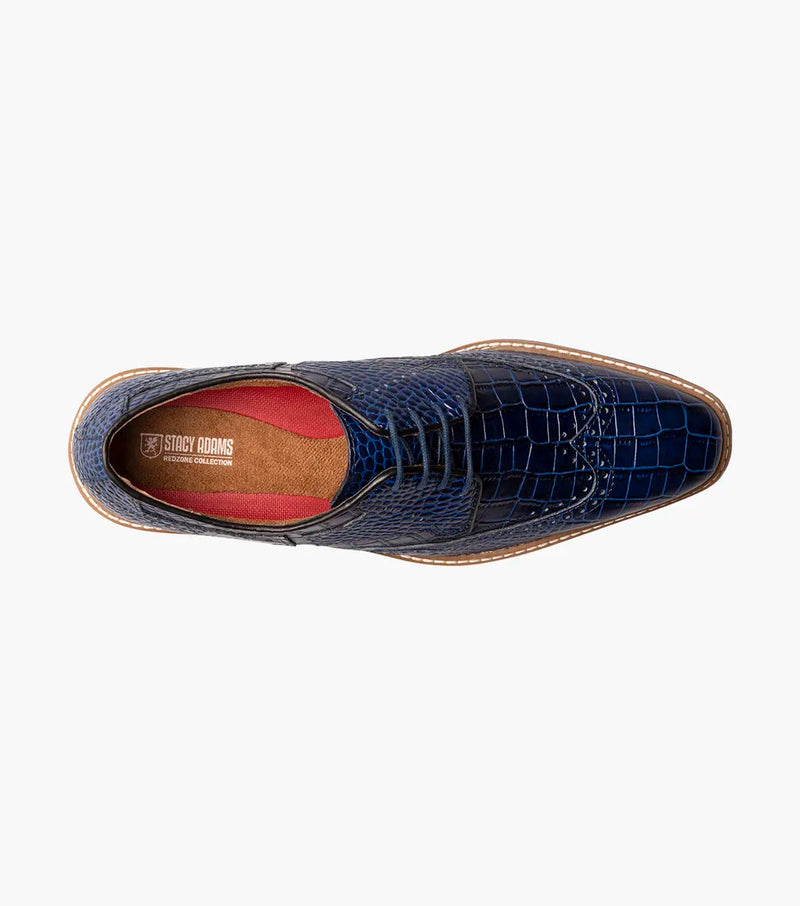 Blue Stacy Adams Loafer Lace Up Wingtips Croc Print Men&